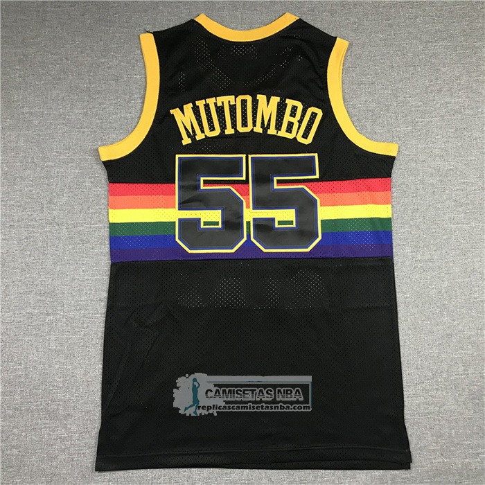 Camiseta Denver Nuggets Dikembe Mutombo NO 55 Mitchell & Ness 1991-92 Negro